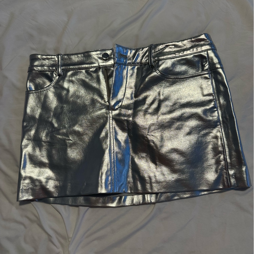 zara mini metallic silver skirt